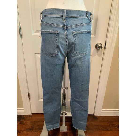 7 For all Mankind Med Wash "The High Waist Ankle Skinny" Jeans W/ Stripe, Sz 29 - Picture 5 of 10